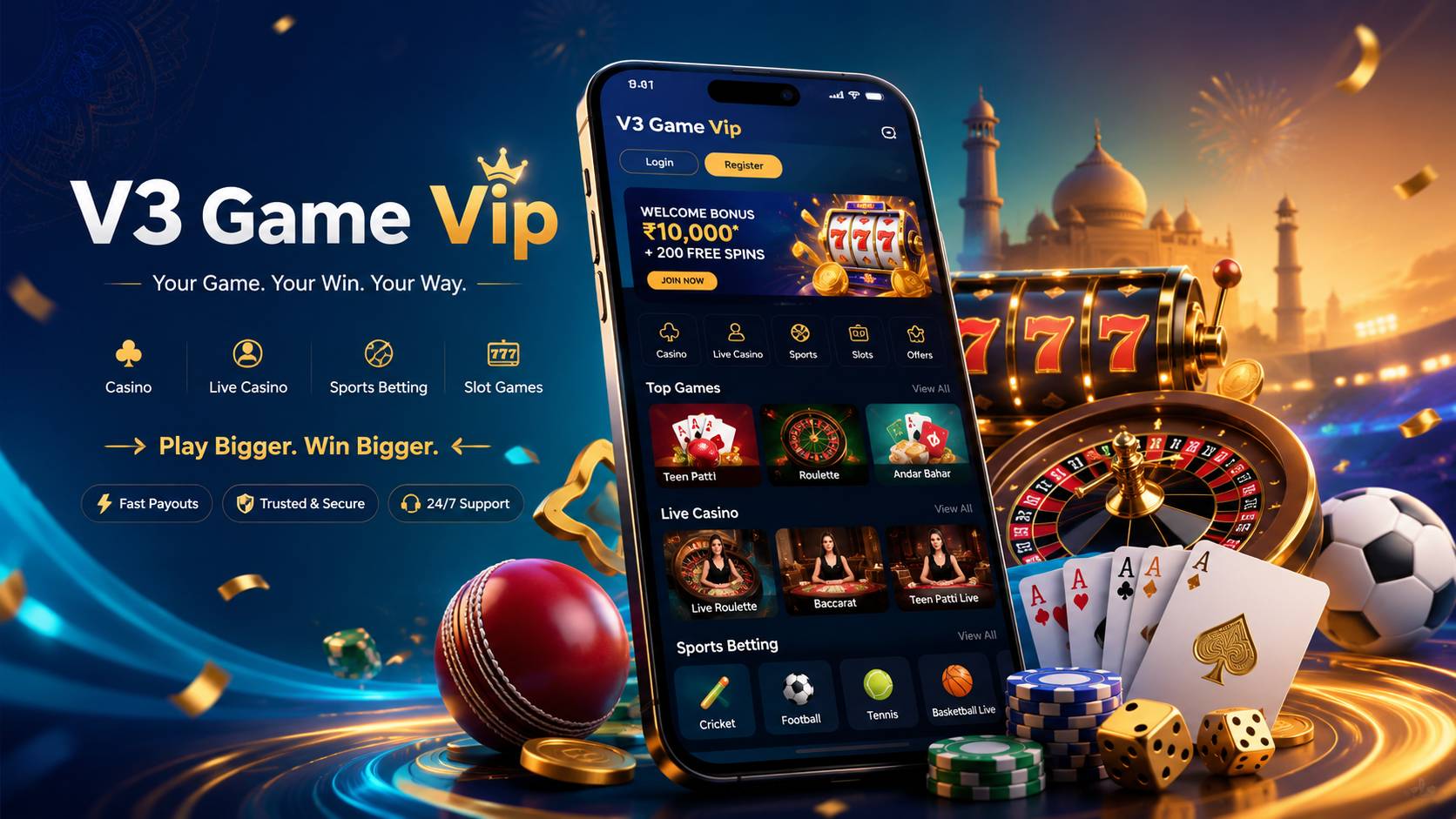 V3 Game Vip India casino homepage