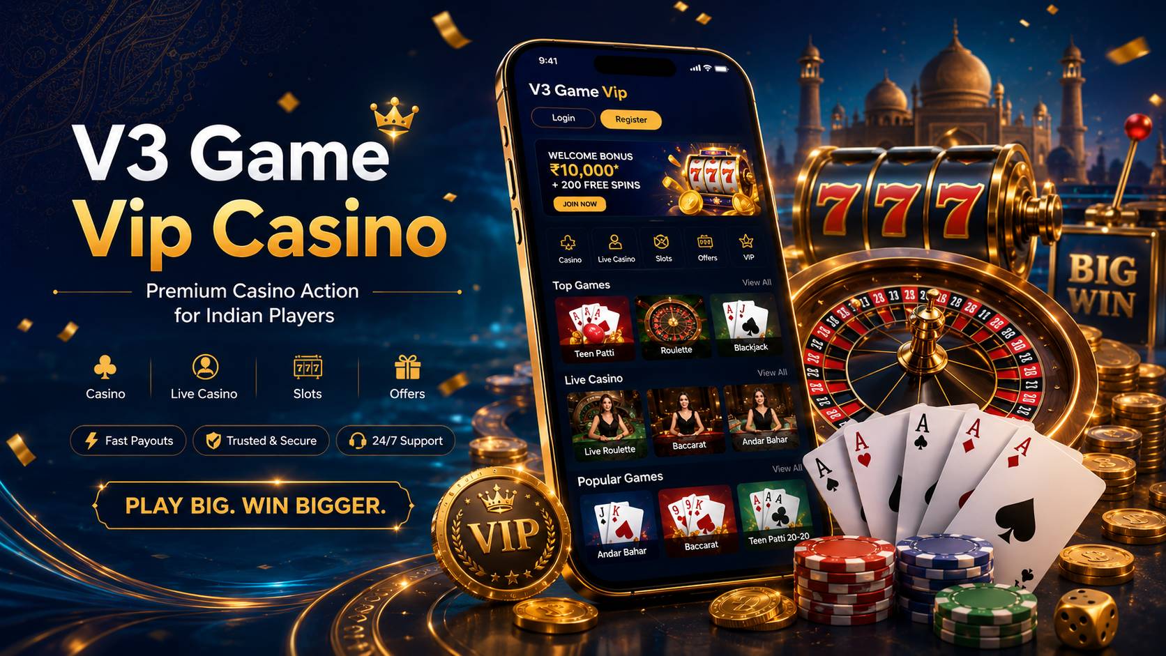 V3 Game Vip casino lobby for Indian players